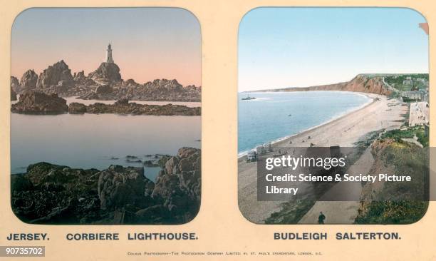 London & South Western Railway carriage photographs. The image of the Corbiere Lighthouse shows the lighthouse on a rocky outcrop, while the picture...