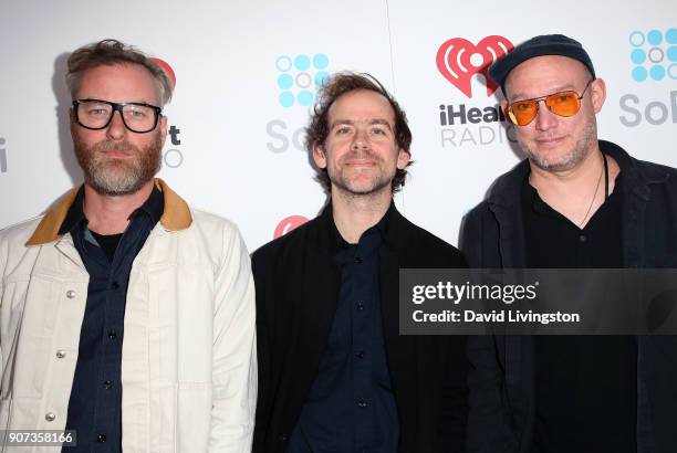 Musicians Matt Berninger, Bryce Dessner, and Scott Devendorf of The National attend iHeartRadio ALTer EGO at The Forum on January 19, 2018 in...