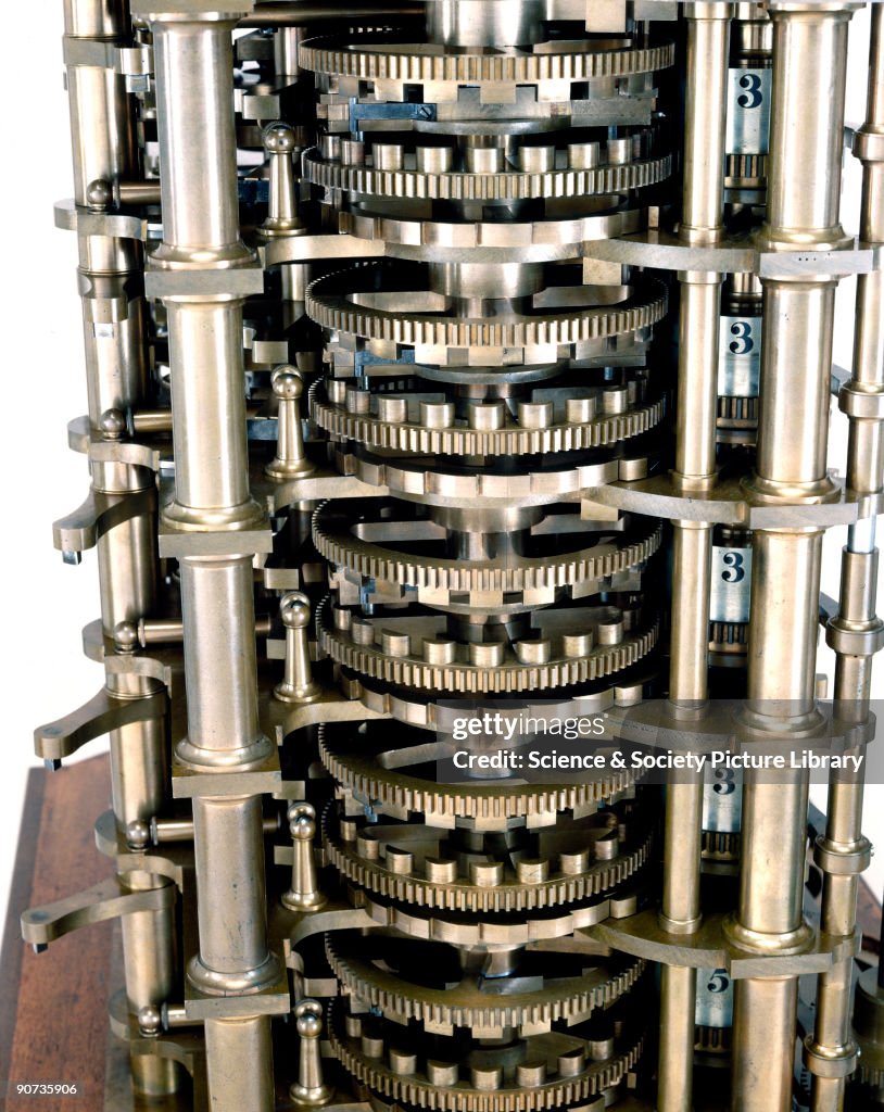 First Differential Engine Side detail of Babbage's Difference Engine No 1. British computing ...