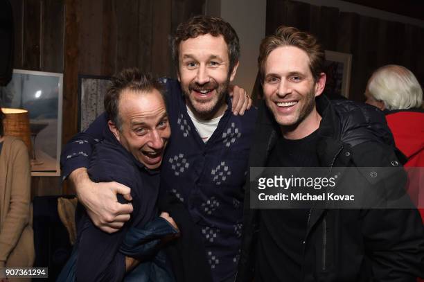 Jesse Peretz, Chris O'Dowd and Glenn Howerton attend the "Juliet, Naked" after-party at the Grey Goose Blue Door during Sundance Film Festival on...