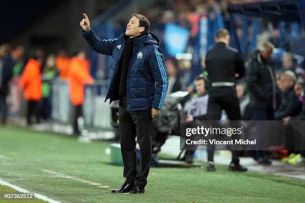 Rudy Garcia , head coach of Marseille during the Ligue 1 match between Caen and Olympique de Marseille at Stade Michel D'Ornano on January 19, 2018...