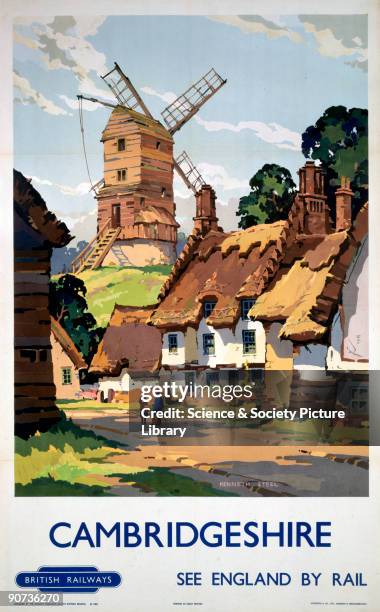 Poster produced by British Railways to promote rail services to Cambridgeshire. Artwork by Kenneth Steel .