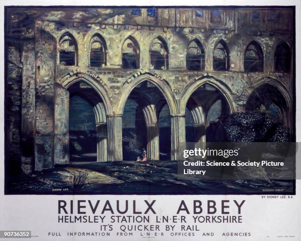 London & North Eastern Railway poster advertising services to Rievaulx Abbey in Yorkshire. Artwork by Sydney Lee.