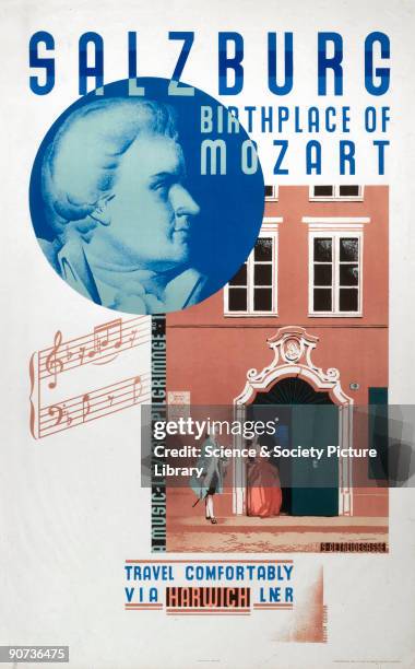 Poster produced for the London & North Eastern Railway , �A Music-Lover's Pilgrimage - No 1�, showing a portrait of the classical composer, Wolfgang...