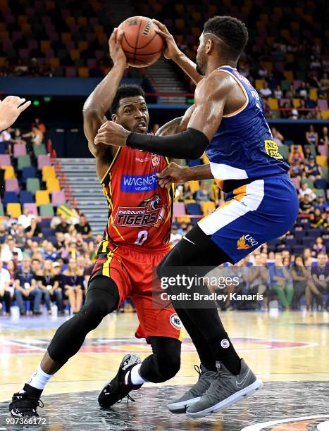 Casper Ware of United looks to pass during the round 15 NBL match between the Brisbane Bullets and Melbourne United at Brisbane Entertainment Centre...