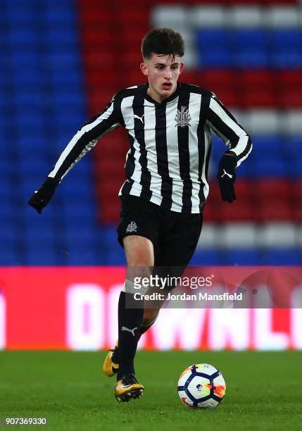 Kelland Watts of Newcastle in action during the FA Youth Cup Fourth Round match between Crystal Palace and Newcastle United at Selhurst Park on...