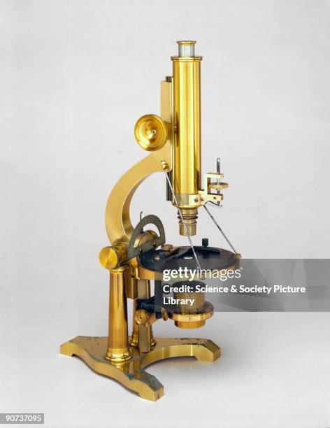 The working instrument of R B Tolles of Boston, Massachusetts. It has a nosepiece and fine adjustment, and the stage has a hemispherical condensing...