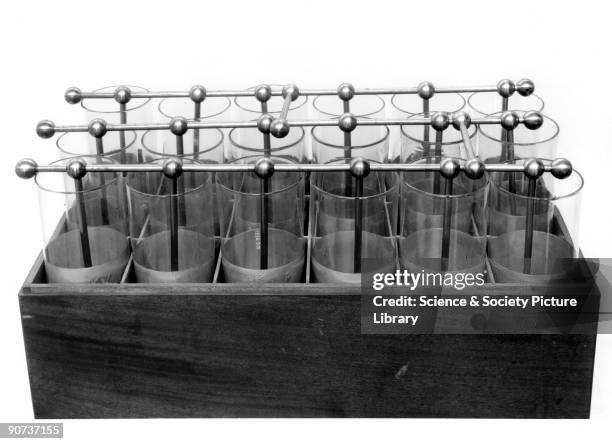 Battery of 18 Leyden jars produced between 1771-1781, associated with Henry Cavendish .