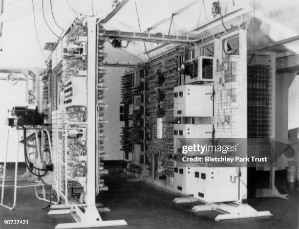 This shows Colossus, the world's first electronic programmable computer, at Bletchley Park in Buckinghamshire. Bletchley Park was the British forces'...