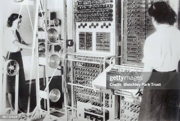 This shows the registration room in hut 6 at Bletchley Park, Buckinghamshire. Bletchley Park was the British forces' intelligence centre during WWII,...