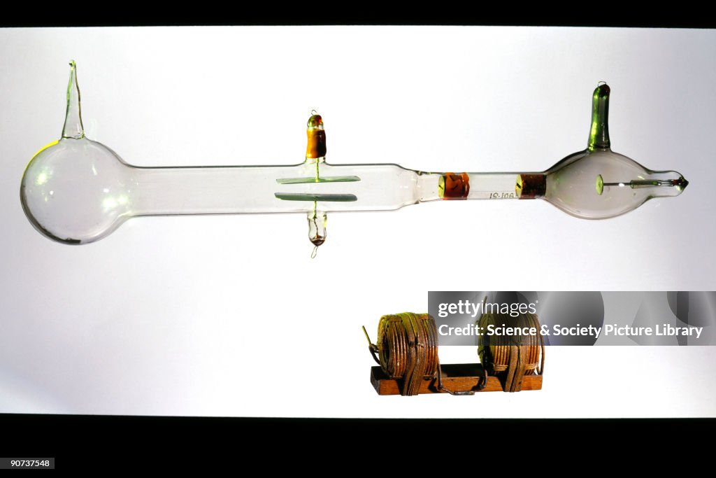 J J Thomsons cathode ray tube with magnet coils, 1897.