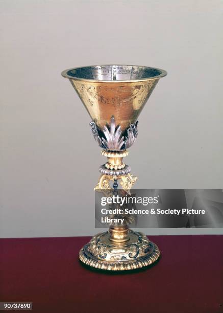 This ornate sundial was probably made in Germany but is designed for use in a latitude of 42 degrees . The gnomon consists of a pointed rod forming...