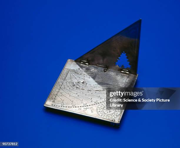 This pocket sundial, made of silver and signed with the name Humphrey Cole, is set for use in a latitude of 51 degrees, 30 seconds . This type of...