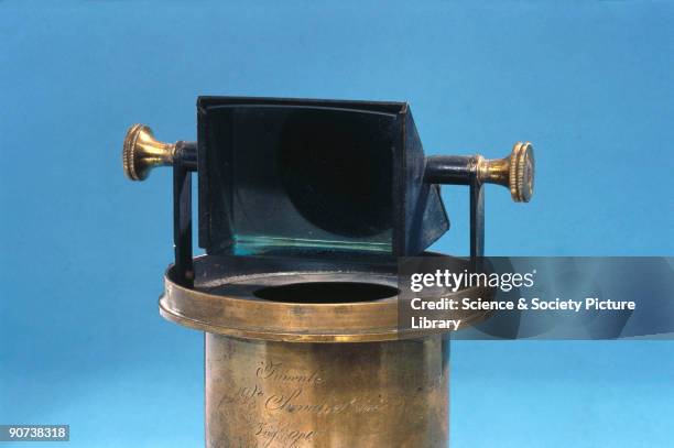 Detail of the turret section of a tent-type camera obscura made by Charles Chevalier, Paris during the second quarter of the 19th century. It...