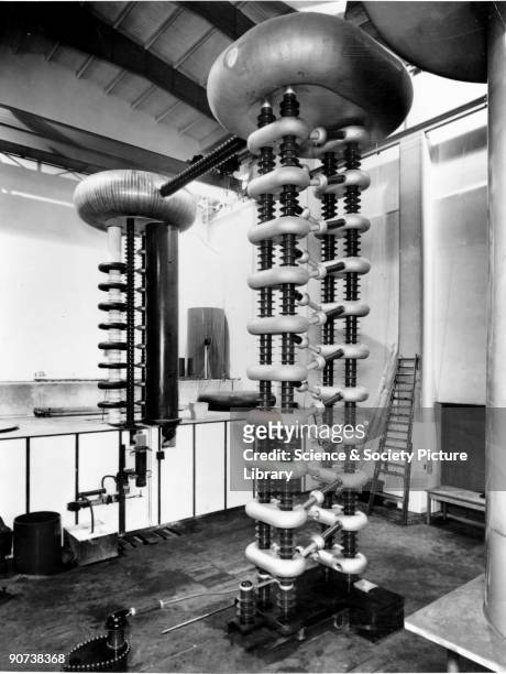 Philips Cockcroft Walton accelerator, c 1940. This accelerator was built for the Cavendish Laboratory, Cambridge, UK, by Philips of Eindhoven. The...