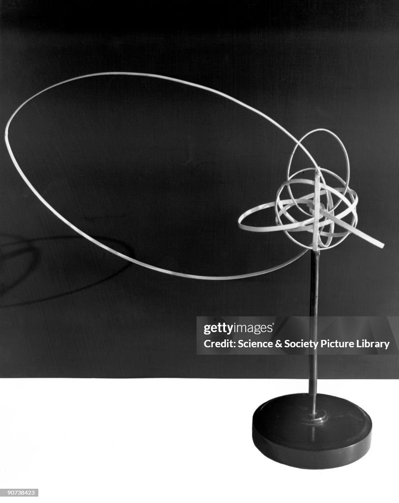 Model of an hydrogen atom according to the Bohr theory of the structure of atoms.