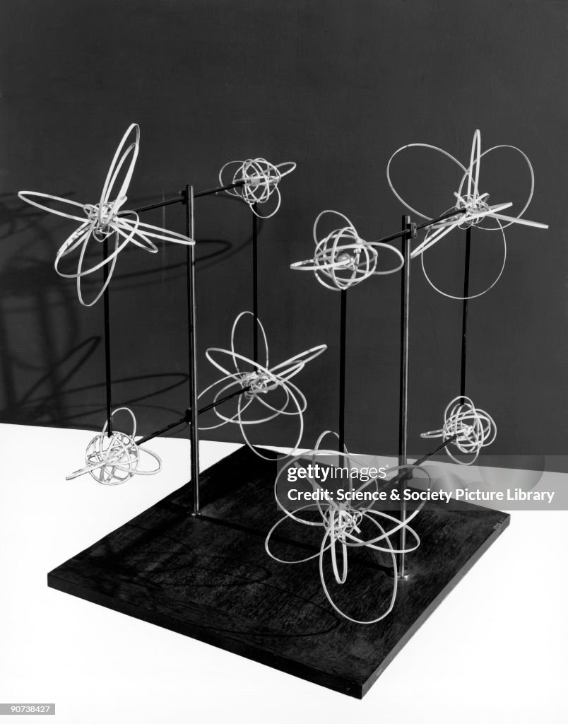 Model of an hydrogen atom according to the Bohr theory of the structure of atoms.