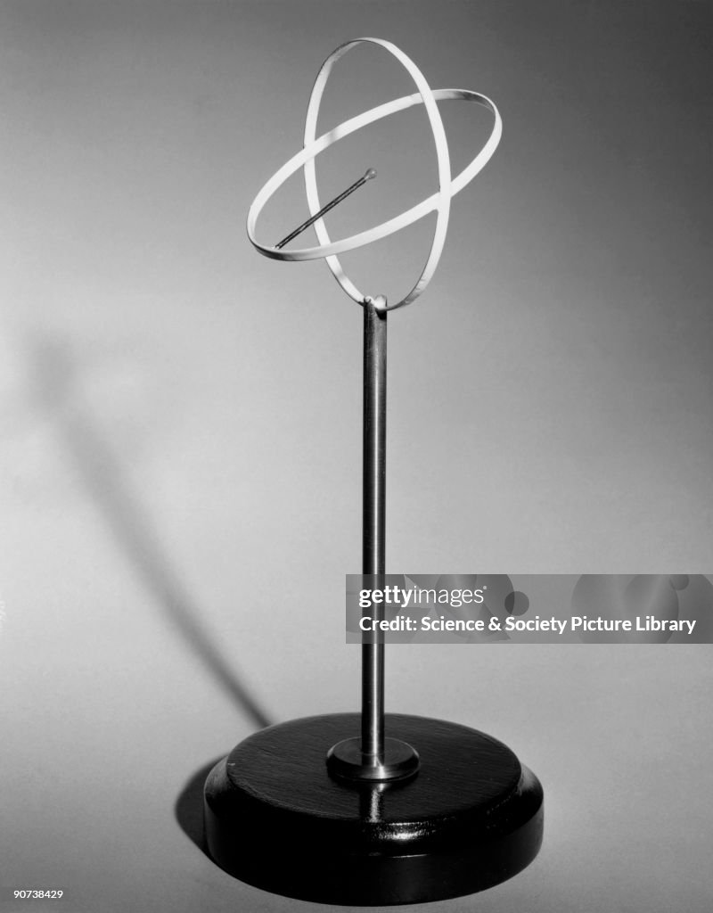 Model of an hydrogen atom according to the Bohr theory of the structure of atoms.