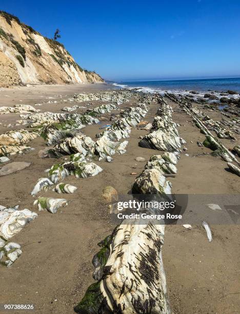 Unusual beach rock formations line the sand on May 28 at Gaviota State Park, California. Because of its close proximity to the Southern California...