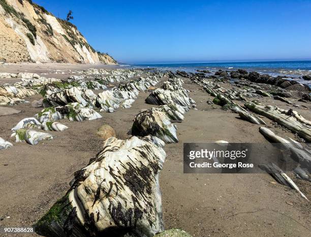 Unusual beach rock formations line the sand on May 28 at Gaviota State Park, California. Because of its close proximity to the Southern California...