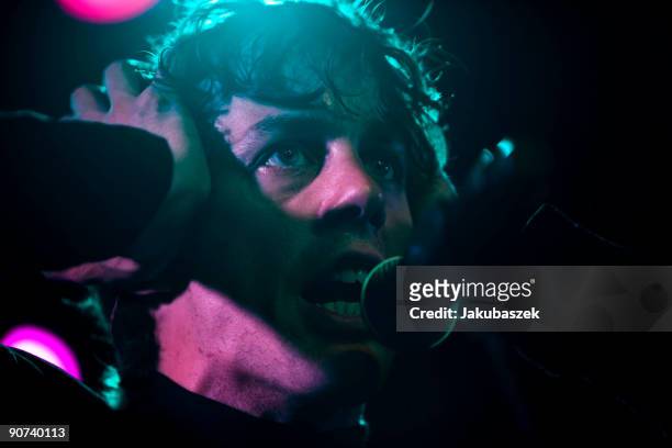 Singer and guitarist Johnny Borrell of the rock band Razorlight performs live during a concert at the Postbahnhof on September 14, 2009 in Berlin,...