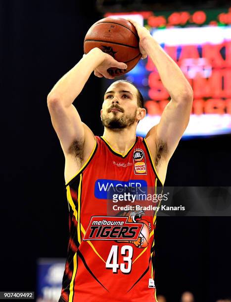 Chris Goulding of United shoots during the round 15 NBL match between the Brisbane Bullets and Melbourne United at Brisbane Entertainment Centre on...