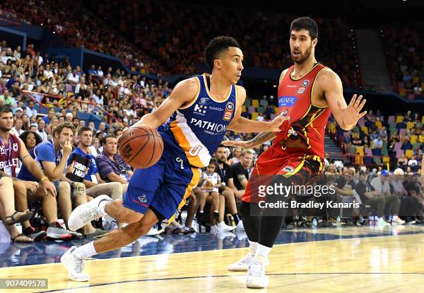 Travis Trice of the Bullets breaks away from the defence during the round 15 NBL match between the Brisbane Bullets and Melbourne United at Brisbane...