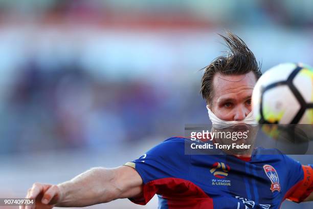 Nigel Boogaard of the Jets after getting injured during the round 17 A-League match between the Newcastle Jets and Wellington Phoenix at McDonald...