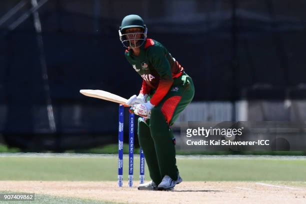 Dennis Kavinya of Kenya bats during the ICC U19 Cricket World Cup match between the West Indies and Kenya at Lincoln Oval on January 20, 2018 in...