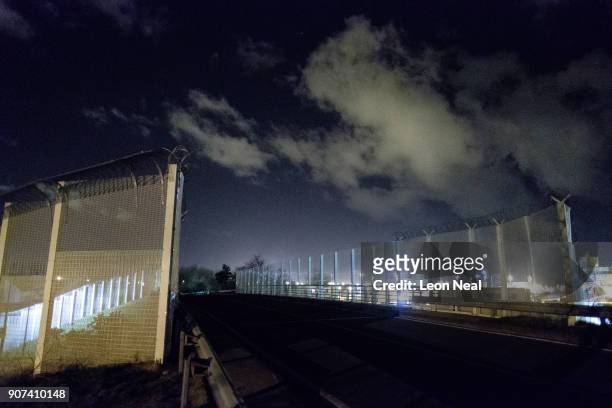 General view of some of the security fencing sections on January 18, 2018 in Calais, France During a visit to the UK by French President Emmanual...