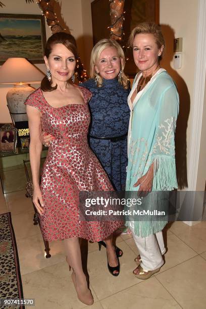 Jean Shafiroff, Sharon Bush and Kim Renk Dryer attend Mrs. Ava Roosevelt, philanthropist and author of The Racing Heart, hosts one hundred guests at...