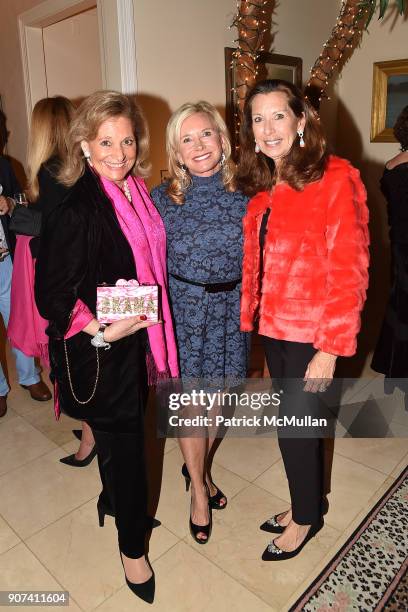 Nancy Prall, Sharon Bush and Carol Williams attend Mrs. Ava Roosevelt, philanthropist and author of The Racing Heart, hosts one hundred guests at her...