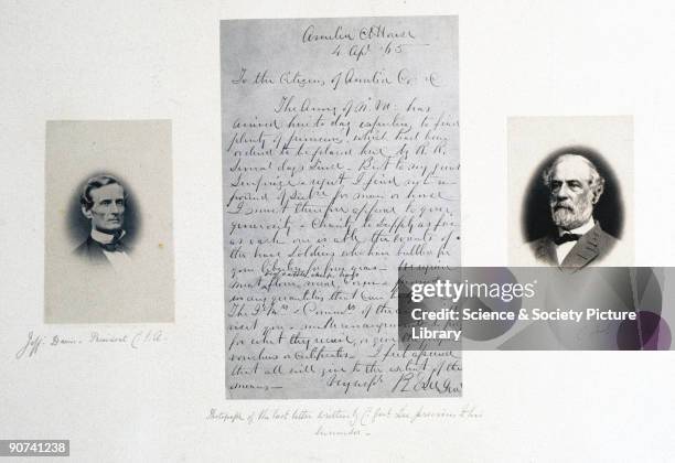 Left to right: albumen print of Jefferson Davis, President of the Confederate States of America; the last letter written by the Confederate General...