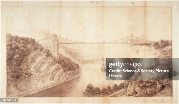 Early design for the abutments of Clifton Suspension Bridge, signed by Isambard Kingdom Brunel . Construction of the bridge actually began in 1836,...