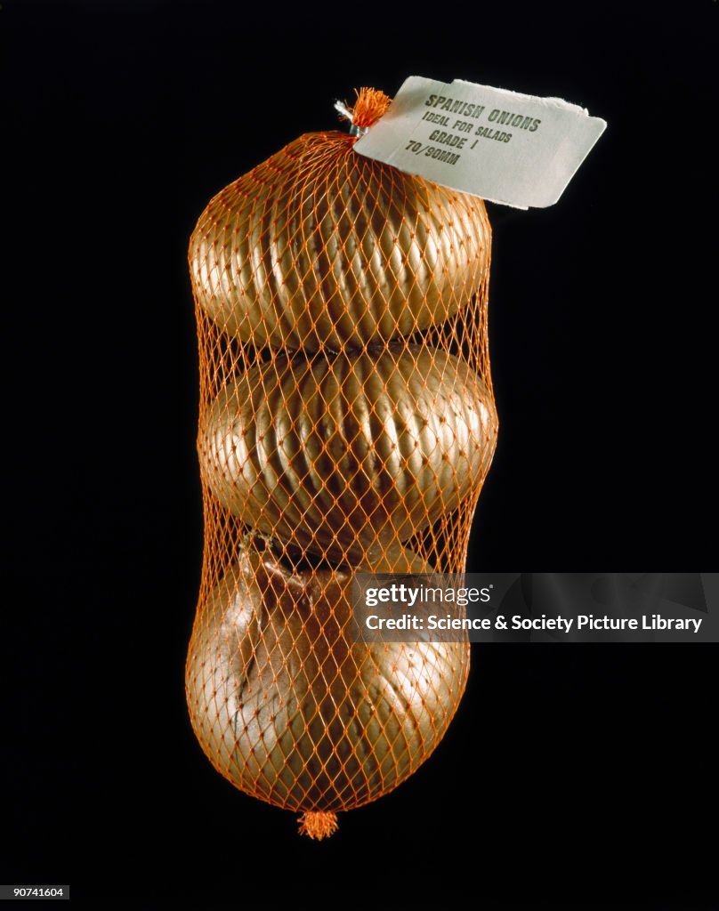 Netlon bag containing imitation onions, 1988.