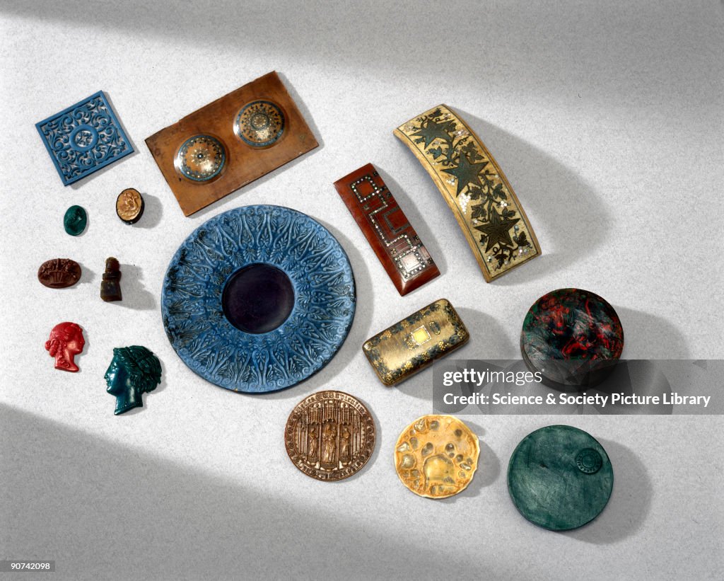 Objects made from Parkesine, 1855-1891.