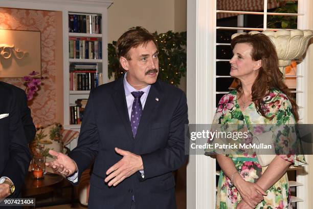 Mike Lindell and Kendra Reeves attend Mrs. Ava Roosevelt, philanthropist and author of The Racing Heart, hosts one hundred guests at her Palm Beach...