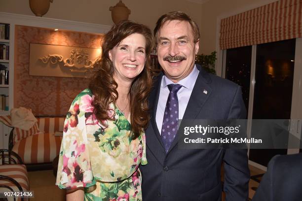 Kendra Reeves and Mike Lindell attend Mrs. Ava Roosevelt, philanthropist and author of The Racing Heart, hosts one hundred guests at her Palm Beach...