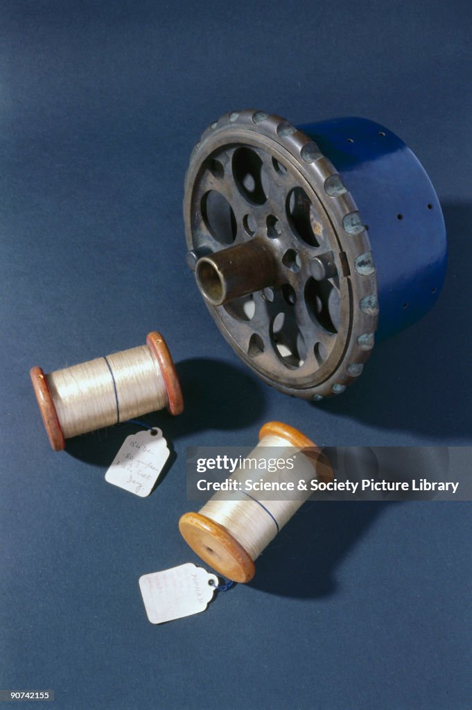 Two skeins of viscose rayon (artificial silk) wound onto reels, 1903.