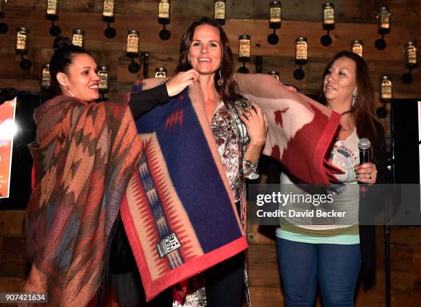 Heather Rae is honored with a blanket at Steelhouse and Eternal Front presents Beyond the Front Lines during the 2018 Sundance Film Festival on...