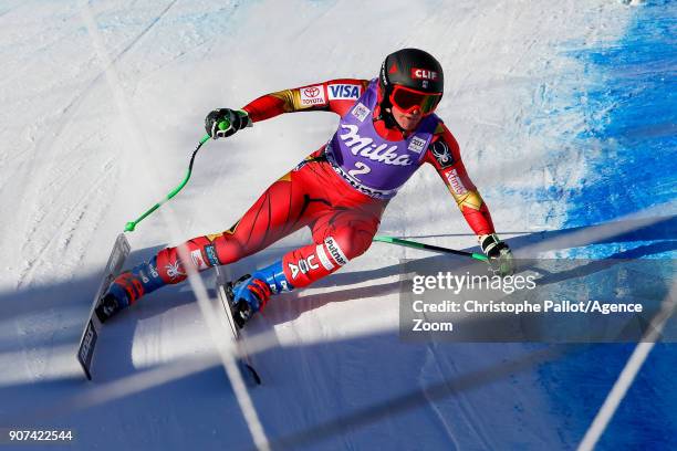 Stacey Cook of USA competes during the Audi FIS Alpine Ski World Cup Women's Downhill on January 20, 2018 in Cortina d'Ampezzo, Italy.