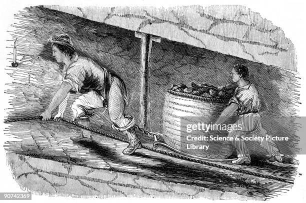 Illustration from the Report of the Children's Employment Commission. Child labour was a feature of the Industrial Revolution, with children often...