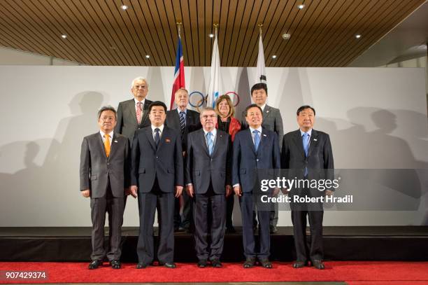 North and South Korea delegation on January 20, 2018 in Pully, Switzerland.