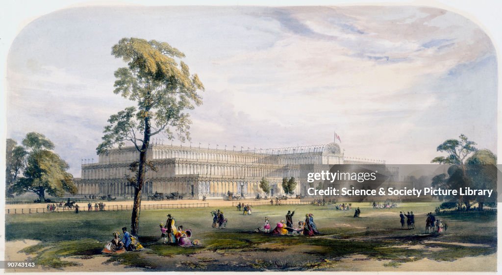 General view of the exterior of Crystal Palace, London, 1851.