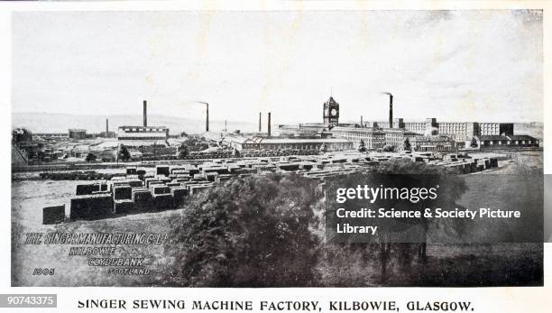 Exterior view of The Singer Sewing Machine Factory at Kilbowie, near Glasgow in Scotland. Isaac Merritt Singer designed the first practical...