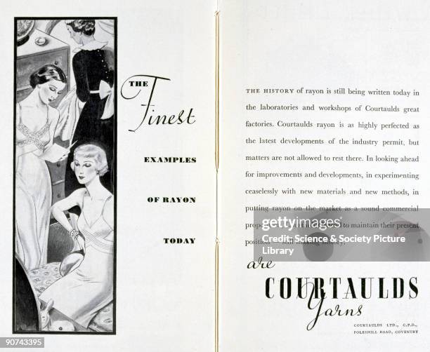 The Finest Examples of Rayon Today are Courtaulds Yarns'. An advertisement for Courtaulds Limited from 'The Story of Rayon and Other Synthetic...