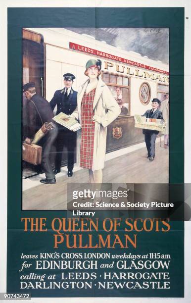 Poster produced for the Pullman Company to promote services between Glasgow/Edinburgh and King�s Cross, London with the �Queen of Scots� pullman. The...