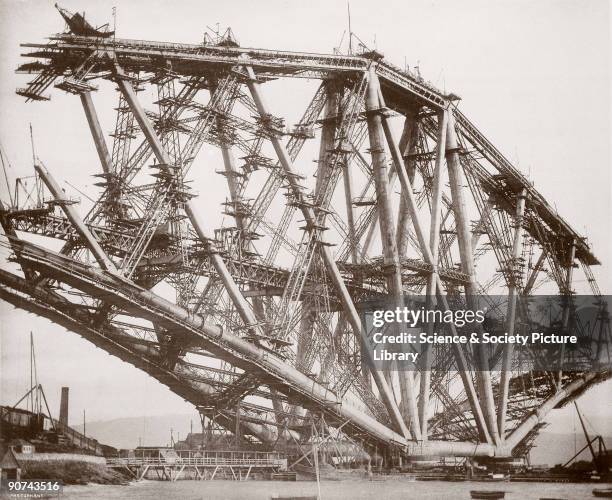 Photograph of the construction of the Forth Railway Bridge in Scotland. Undoubtedly Britain's most famous railway landmark, The Forth Bridge was...