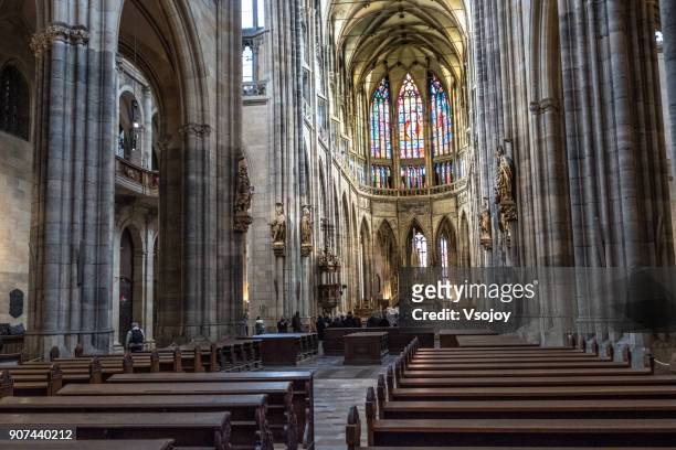 the glory st. vitus cathedral - prague castle, czech republic - stained glass czech republic stock pictures, royalty-free photos & images
