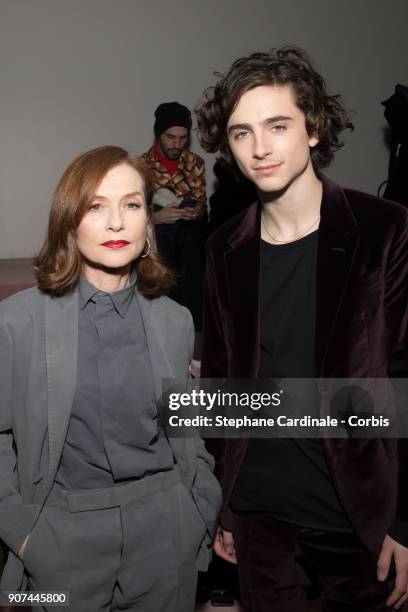 Actress Isabelle Huppert and actor Timothée Chalamet attend the Berluti Menswear Fall/Winter 2018-2019 show as part of Paris Fashion Wee January 19,...